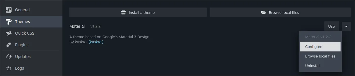 Material-Theme configuration dropdown